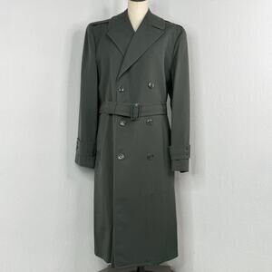 Vintage Military Wool Overcoat Gaberdine Belted Trench Removeable Liner 36L